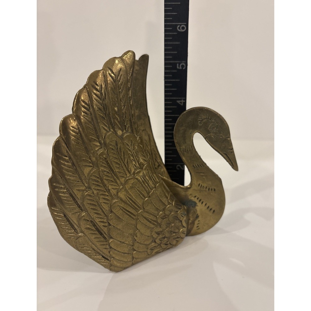 Vintage MCM Brass Swan Statue Home Decor 5.25" Cottage Core - Picture 7 of 7